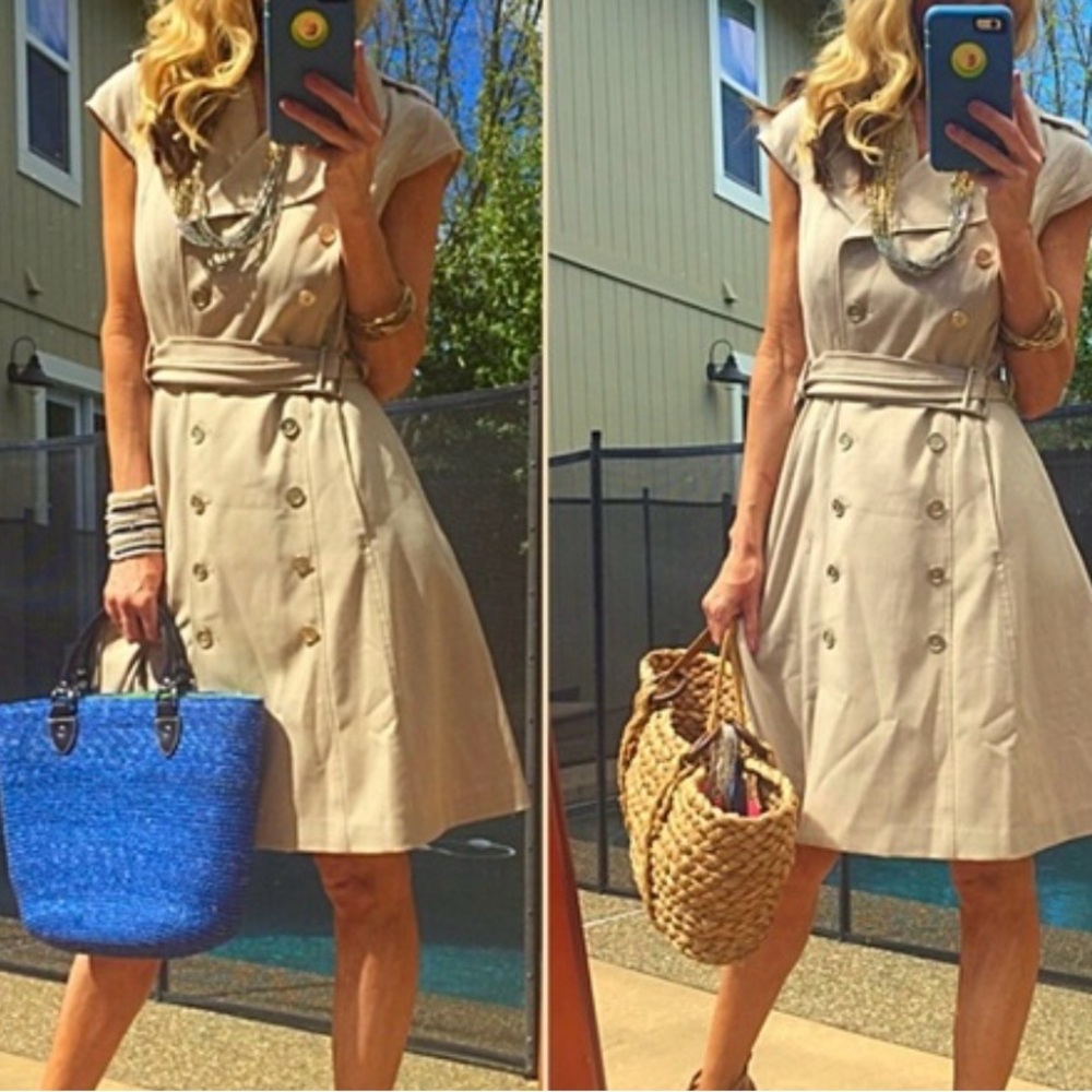 Calvin Klein Beige Double-Breasted Midi Dress